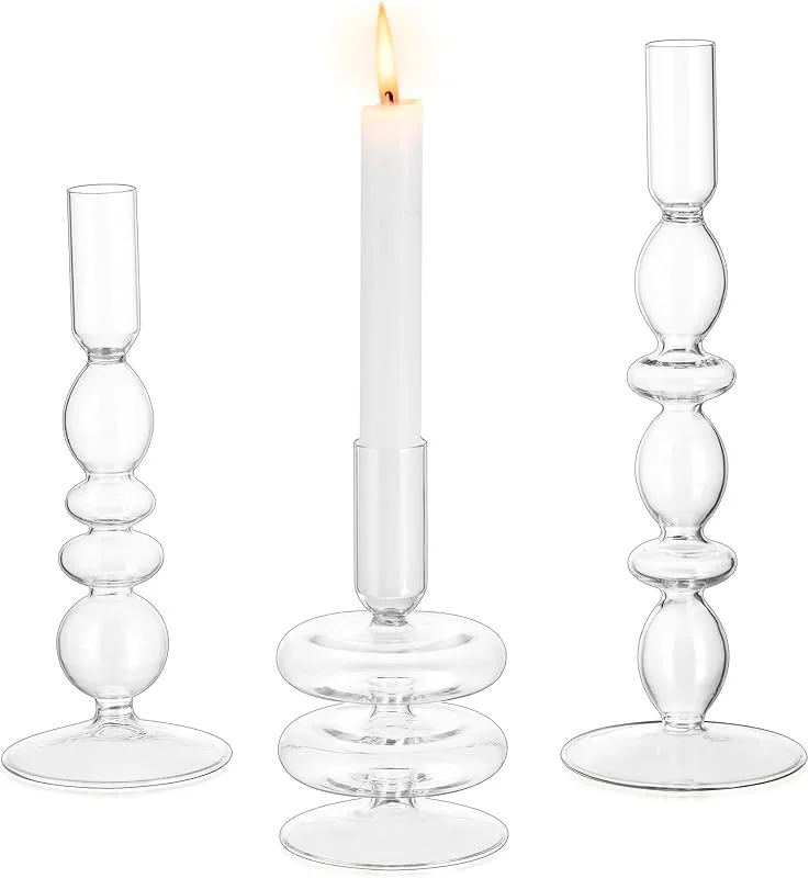 Glasseam Portavelas De Cristal, Set De 3 Portavelas Transparentes, Portavelas Chic, Portavelas CóNicos Decorativos para Centro De Mesa, Portavelas De Navidad para DecoracióN De La Mesa del Comedor — Adviento y mesa