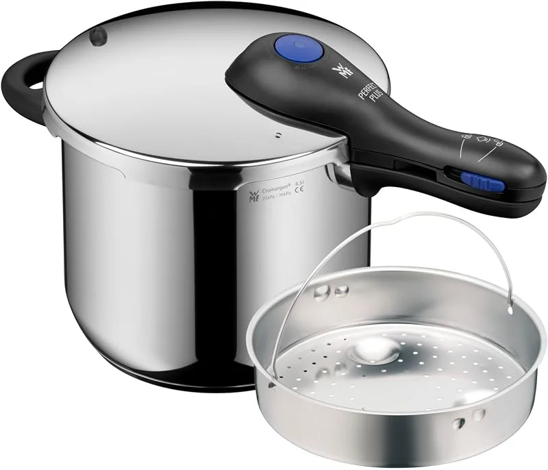 WMF Perfect Plus - Olla Rápida Ø 22 cm de Diámetro de 6 Litros y Medio. Con Protección Contra Llamas. Con Interior. Acero Inoxidable Cromargan para Inducción — Vino y mesa festiva