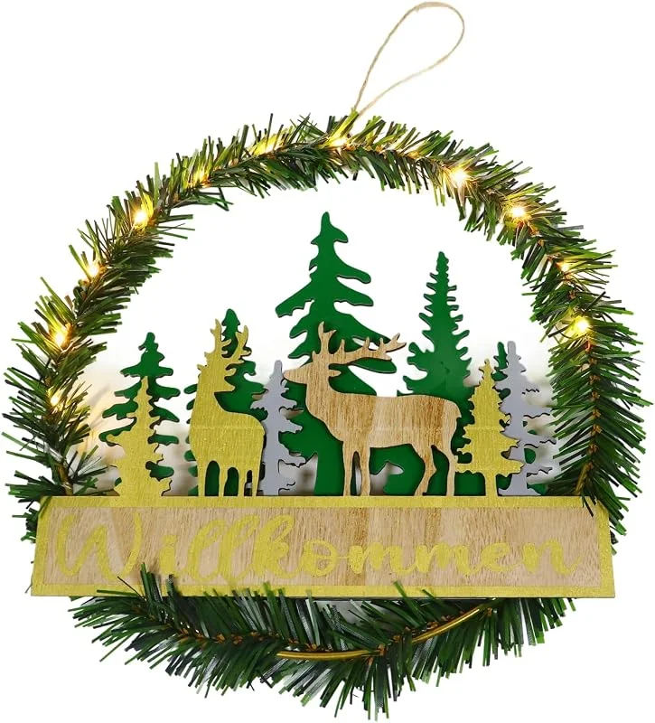 Beafaeur Corona de Navidad Puerta, Ø 29 cm Corona Navidad con LED, Guirnalda Navidad en la Puerta Principal Artificial Adornos Navideños, para Decoración de Árbol de Puerta Chimeneas y Paredes — Decoracion Navidad