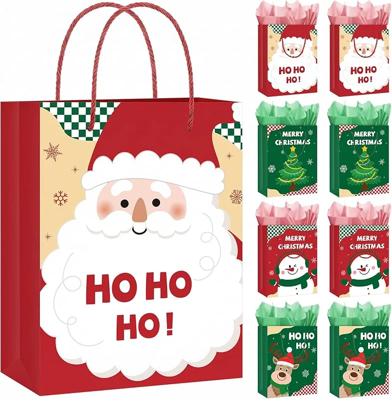 Hahorpa 8 Piezas Bolsas Regalo Navidad Grandes, Saco Presentes Natal con Asas — Envoltorio regalo