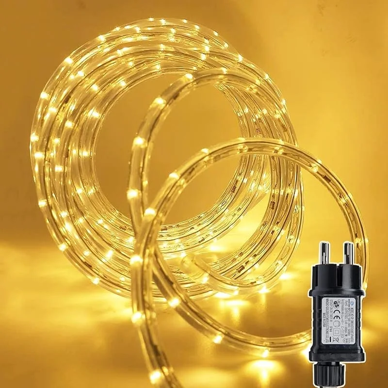 Gresonic Manguera de luz para exteriores, 300 ledes, 15 m, cadena de luces con potencia, manguera LED, 8 modos, blanco cálido, 300 leds — Luces Navidad
