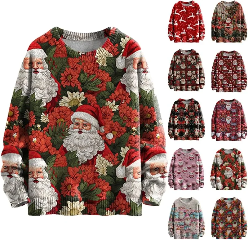 Generic HUIFUAO - Suéteres de Navidad para mujer, sudaderas de Navidad para mujer, diseño de árbol de Navidad del Reino Unido, suéter de Navidad para mujer, suéter de Navidad rojo con estampado de Papá Noel y — Ropa Navidad