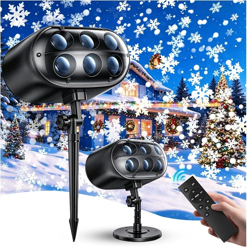 Navenwelle Proyector Navidad exterior – Dinámico LED Decoración Navidad Copos de nieve — Luces Navidad
