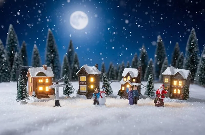 Bambelaa! - ciudad navideña, 11 piezas pueblo de Navidad, escena navideña, 5 luces LED, luz blanca cálida, interior — Decoracion Navidad