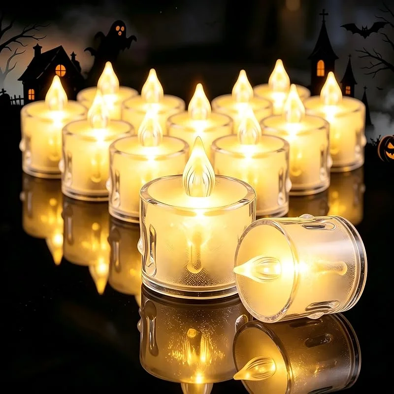 Songlypian 24 Velas LED Transparentes, Velas de Té Eléctricas con Pilas, Efecto Estrellas y Gotas de Luz, Luz Fija Sin Llama para Boda, Cumpleaños, Fiestas y Decoración — Luces Navidad