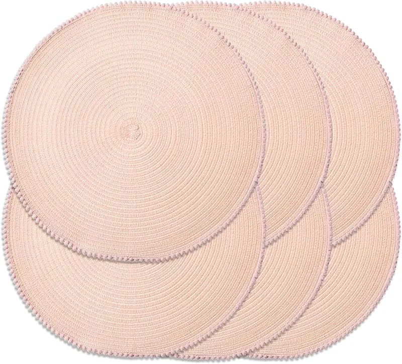 Noctiflorous Manteles Individuales Redondos Trenzados de 15 Pulgadas para mesas de Comedor, Tejido Natural, Resistentes al Calor, Juego de 6 (B Rosa) — Hogar y cocina