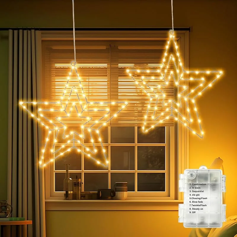 Visita la tienda de Bigzom Estrella de Navidad luces de hadas conjunto de 2, giratorio 75 LED luces de Navidad con función de temporizador, interior y exterior de Navidad decoración de luces de hadas para la Navidad, fiesta, de — Luces Navidad