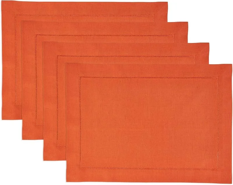 Solino Home Juego de 4 manteles individuales de lino y algodón, color naranja quemado, 35, 5 x 48, 3 cm, lavables a máquina — Hogar y cocina
