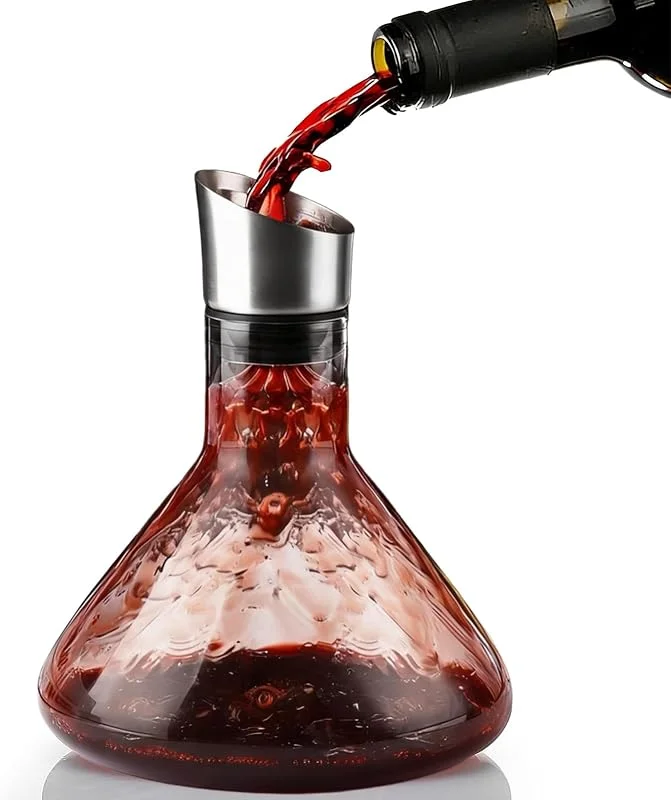 MeYuxg Decantador de vino tinto, 1500 ml, decantador de vino tinto con filtro, sin goteo, decantador de vino, diseño de montaña, regalos para suegros y amantes del vino — Vino y mesa festiva
