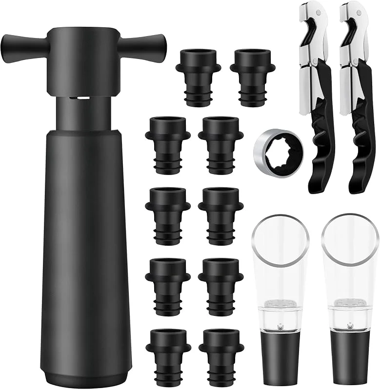 BANJILI Bomba salvavidas, incluye 10 tapones para vino reutilizables, 1 bomba de vacío para vino, kit de tapones para vino al vacío (1 + 10 + 5) — Vino y mesa festiva