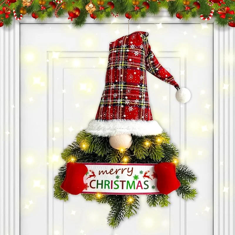 Skeadex Corona para puerta de Navidad LED, 69 cm, Papá Noel, corona de Navidad para exterior, con luz LED, funciona con pilas, para puerta de casa, pared, ventana, chimenea — Decoracion Navidad