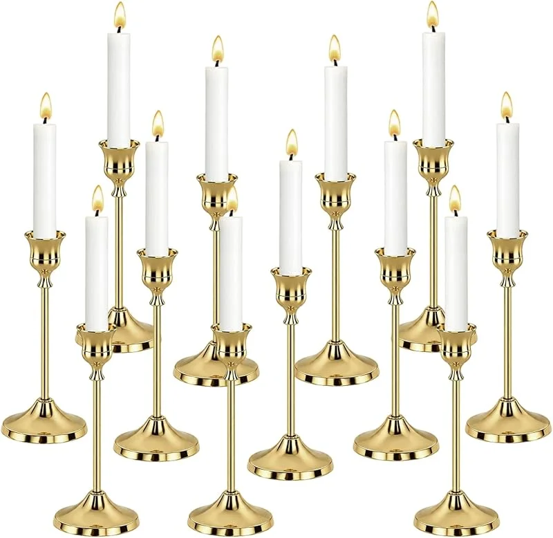 LUBEWISE 12 candelabros dorados, 23, 19, 15 cm, candelabros dorados — Cena a la luz de velas