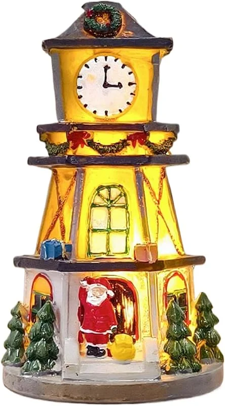 ccuzs Casas Pueblo Navideño Figura de Torre del Reloj de Temporada con Luces — Decoracion Navidad