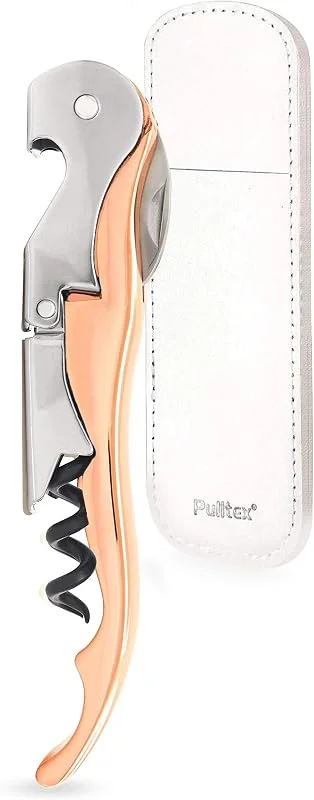 Pulltex 109-143-00 Pulltaps Evolution-Sacacorchos con Funda de Piel, Color Oro Rosa, Acero — Vino y mesa festiva