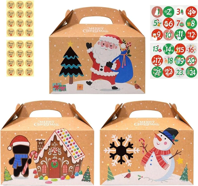 Simpeak 24 Piezas Cajas Regalo Navidad, 15, 2 x 9 x 9cm Cajitas Regalo Pequeñas con 24 Pegatinas, Caja Regalo Carton Cajitas Navidad Calendario Adviento para Navidad y Fiesta — Envoltorio regalo