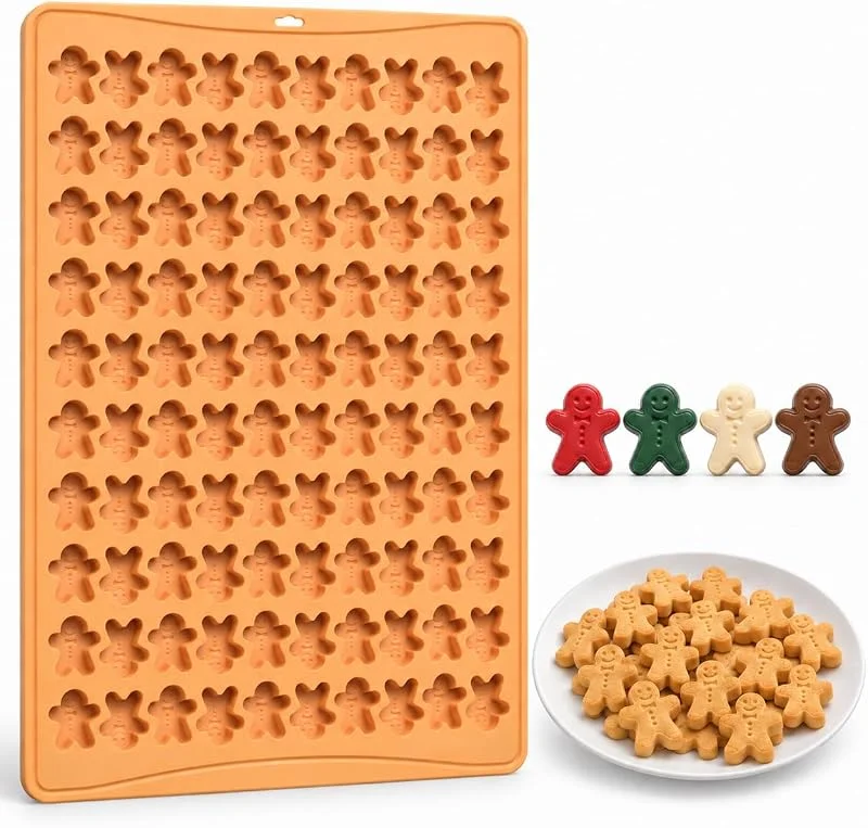 PTaizjjz Molde de silicona de Navidad, 100 cavidades de hombre de jengibre, mini molde de gomitas de silicona para hornear, galletas, pudín, gelatina, golosinas para perros — Hogar y cocina