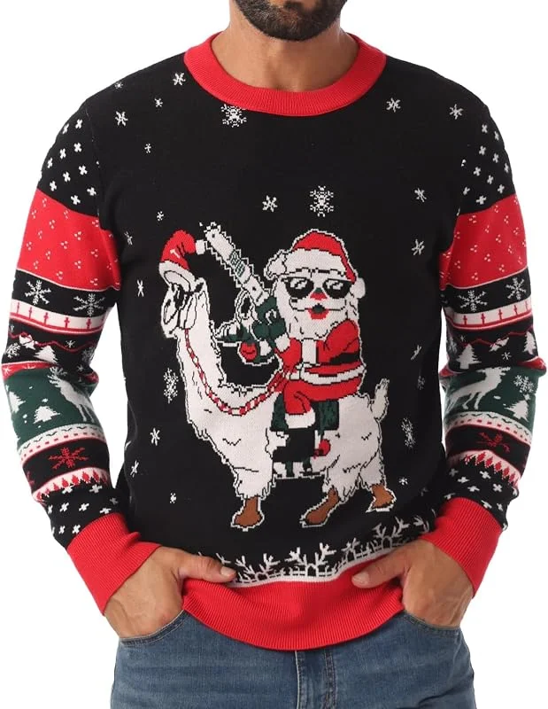 Visita la tienda de PrinStory PrinStory Jersey de Navidad para hombre, cuello redondo, manga larga, estampado navideño, suéter de punto — Ropa Navidad