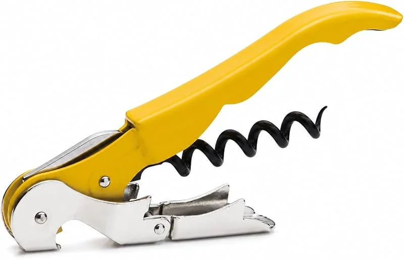 Visita la tienda de CABLEPELADO CABLEPELADO - Sacacorchos Profesional de Doble Palanca Articulada, Abridor de Vino con Espiral de Acero al Carbono Antiadherente y Navaja Cortacápsulas, Mango Ergonómico de ABS 12.3 cm, Amarillo — Vino y mesa festiva