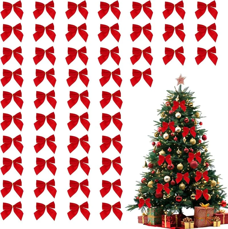 BAOSROY Lazos de Navidad Rojos, 50pcs Lazos Navideños Decoración Árbol, Mini Arcos del Árbol de Navidad, Moños Navideños, Lazos para Arbol de Navidad, Lazo de Cinta de Árbol de Navidad — Envoltorio regalo