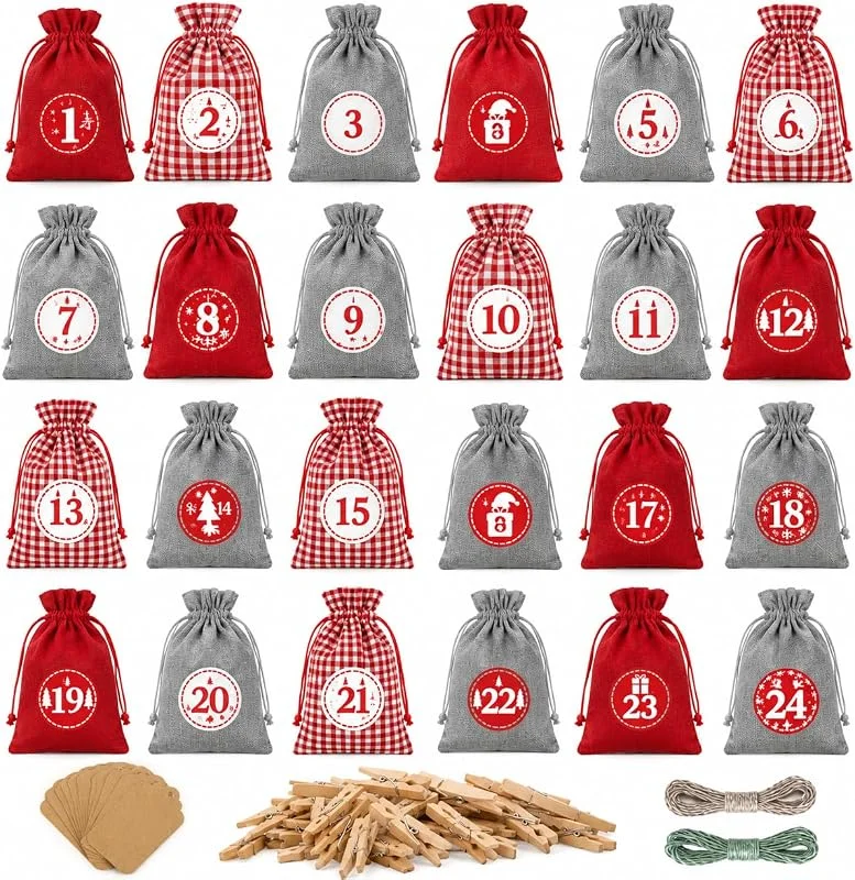 Visita la tienda de TK Gruppe Timo Klingler Calendario de Adviento 2027 Juego de 24 saquitos – Navidad para manualidades y relleno, como bolsas de regalo con 24 pegatinas numéricas y grapas, modelo 1 — Adviento y mesa