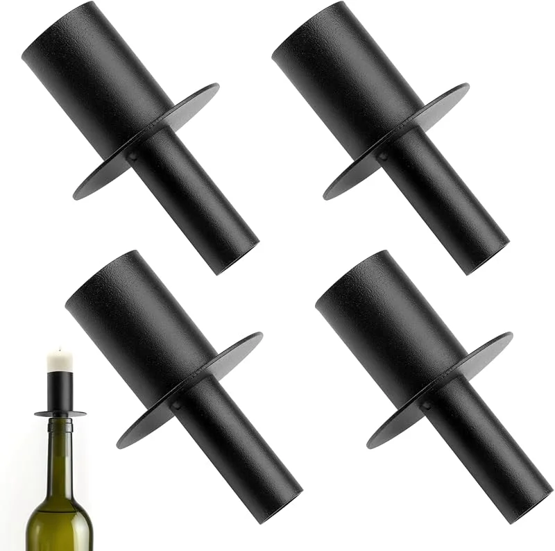 Tikplus Portavelas para botellas, 4 unidades, metal, color negro — Adviento y mesa
