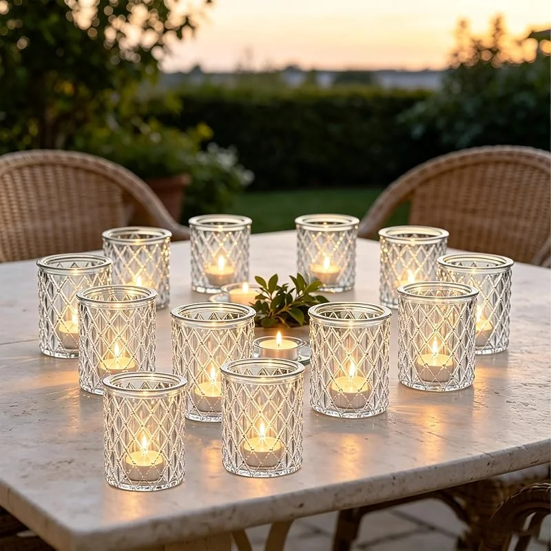 LUBEWISE 12 portavelas de cristal transparente — Adviento y mesa
