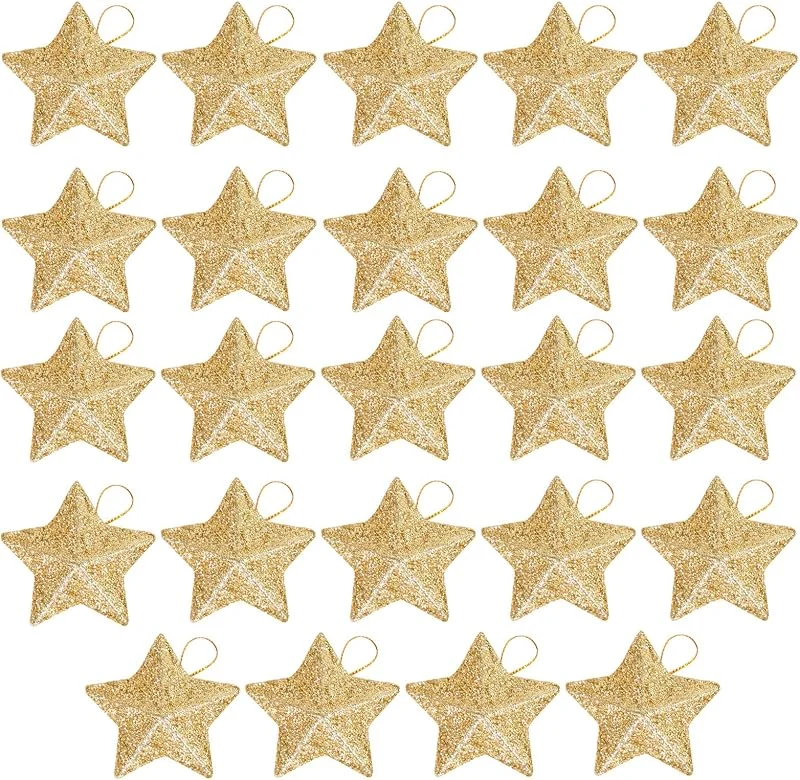 HEOUCH 24 Piezas Decoraciones de Navidad, Estrellas para Arbol de Navidad, Estrellas Navidad para Colgar, Estrellas Pequeñas Inastillables para Decoraciones del árbol de Navidad, Chimeneas, Ventanas — Decoracion Navidad