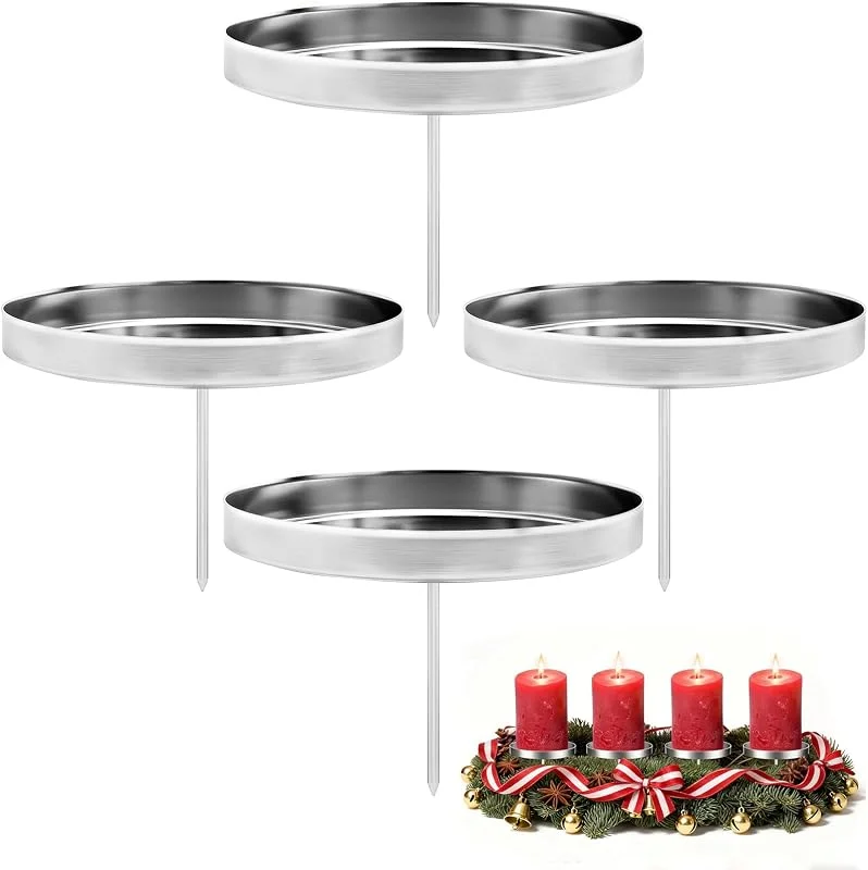 Gucass 4 candelabros para corona de Adviento, 6 cm, plateados, candelabros de pilar, candelabros para manualidades, corona de Adviento y Navidad en mesa, soporte para velas de Adviento, soporte de metal con — Adviento y mesa