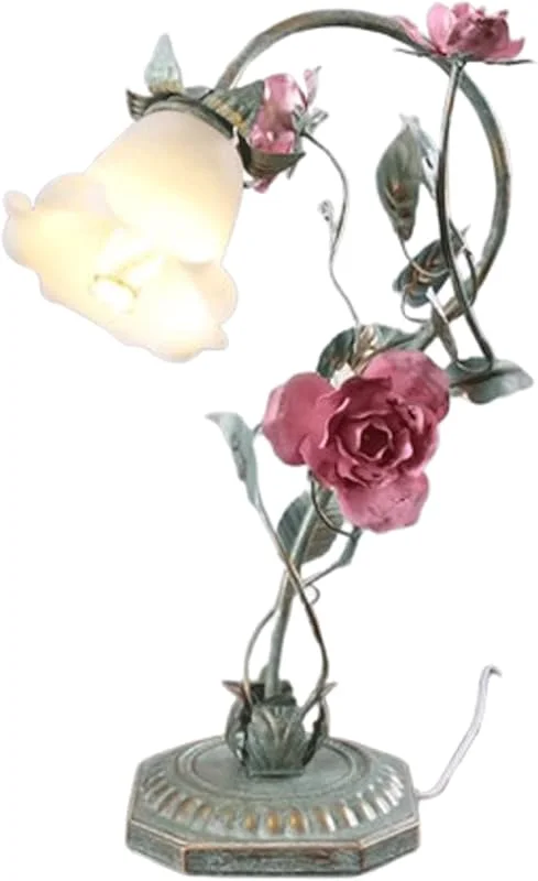 SJHPZG Lámpara de Mesa romántica con Forma de Rosa, Elegante lámpara de Noche Vintage con Pantalla de Cristal, Floral Pastoral luz de Escritorio 3 temperaturas de Color para Dormitorio — Cena a la luz de velas