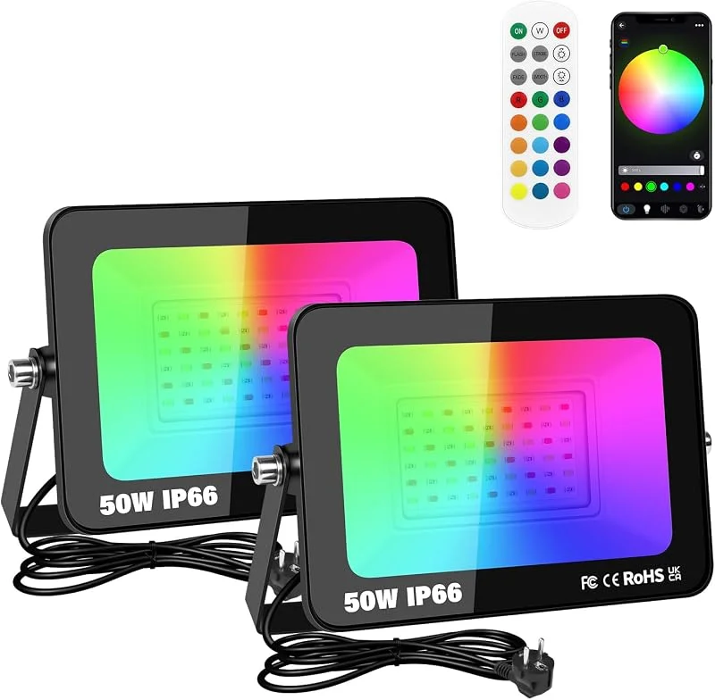 Visita la tienda de RIGIDON RIGIDON 2x 50W foco led RGBW exterior 5000lm APP y IR remoto control — Luces Navidad