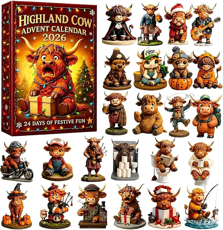 Copbopwn Calendario de Adviento de vaca Highland 2026, cuenta regresiva de 24 días — Adviento y mesa