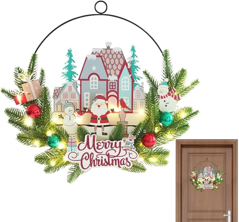 Generic Corona De Puerta De Navidad, Decoración Realista De Cedro De Santa Claus — Decoracion Navidad