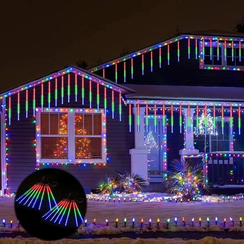 LYPPUL 20 Tubos 240 LED Guirnalda Luces Meteoros Lluvia Luces Exterior, Lluvia de Meteoritos, luces de Ducha de Meteoritos IP44 Impermeables para Árbol de Navidad Jardín Patio Bodas Fiesta（Color） — Luces Navidad