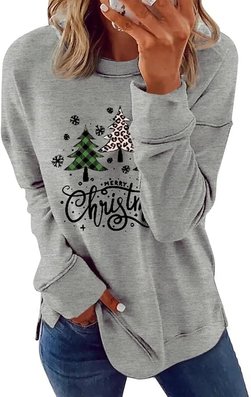 Cicy Bell Sudadera de manga larga para mujer, elegante, básica, de manga larga, cuello redondo, informal, parte superior — Ropa Navidad