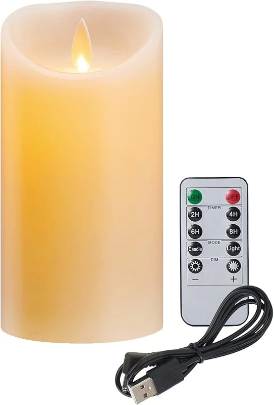 Koelaa Vela LED Recargable USB con Control Remoto, Velas sin llama, Decoración para Salón, Bodas, Halloween, Navidad - 7.5x15cm — Cena a la luz de velas