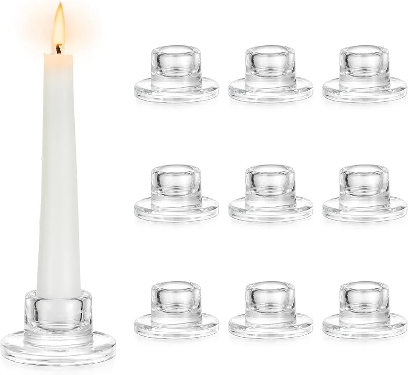 Hewory Portavelas de Cristal Vela de Palo: Set de 10 Portavelas de Palo Pequeño Portavelas de Cristal Transparente para Decoración de Velas de Boda Fiesta de Navidad Decoración de Mesa — Cena a la luz de velas
