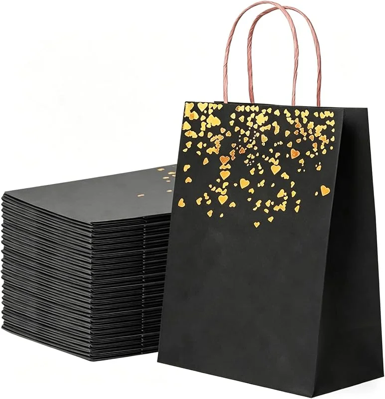 JJQHYC 18 bolsas de papel pequeñas con asa, bolsas de regalo para Navidad, cumpleaños, fiestas, color negro — Envoltorio regalo