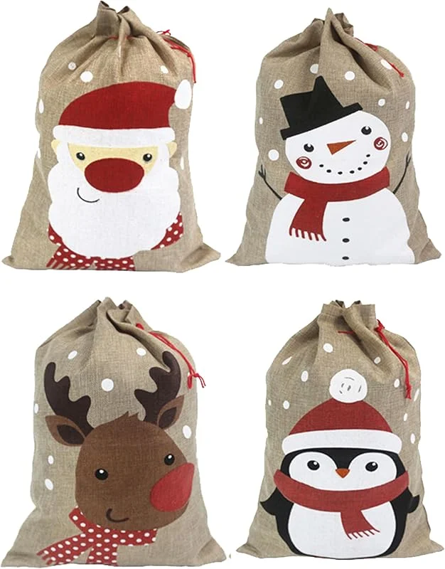 Visita la tienda de Hooin Conjunto de 4 bolsas de Navidad - Bolsas de regalo medianas con cordón de 35x50cm - Bolsas reutilizables para regalos y decoración. 4 diseños (Papá Noel, muñeco de nieve, Reno, Pingüino) — Envoltorio regalo
