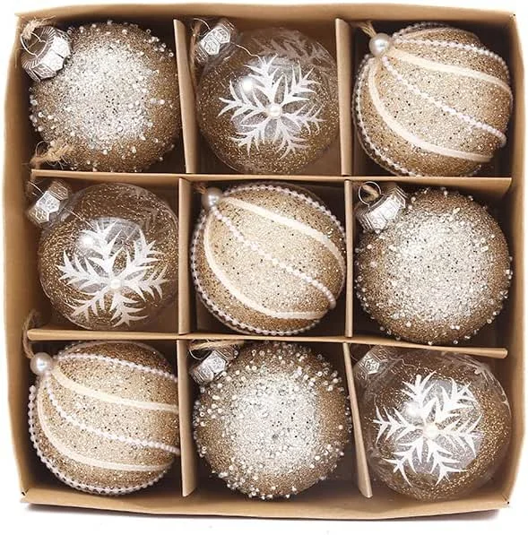 FlYHIGH Conjunto de 9 elegantes bolas XXL rellenas para árbol de Navidad, 8 cm de diámetro, color champán, decoración para árbol de Navidad, adorno para árbol de Navidad (Variante 3) — Decoracion Navidad
