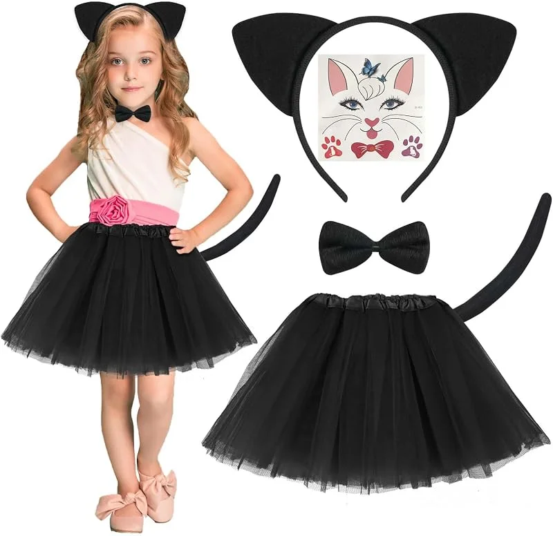 ACWOO 5 Piezas Disfraces de Gato para Niña, Disfraz de Animal para Niña, Disfraz Gato Niños, Gato Tutú, para Halloween Navidad Carnaval Fiesta de Cumpleaños Cosplay — Ropa Navidad