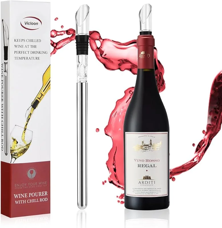 Vicloon Enfriador Botellas Vino con Varilla de Enfriamiento, Acero Inoxidable Aereador y Vertedor, Antigoteo y Duradero para Los Amantes del Vino — Vino y mesa festiva