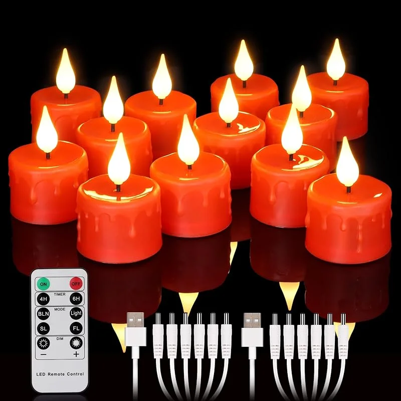 yunsheng 12 velas de té recargables rojas con mando a distancia y — Cena a la luz de velas