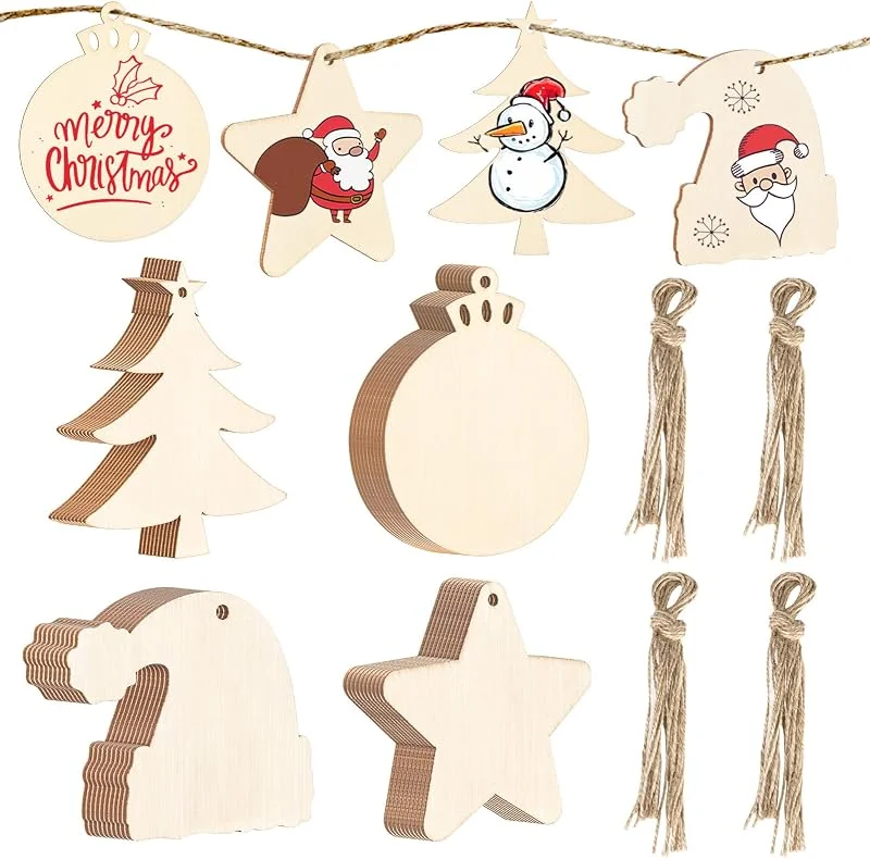 Visita la tienda de MELLIEX MELLIEX 40 Piezas Adornos de Madera de Colgantes de Navidad para DIY, Decoracion Colgantes de Madera con 40pcs Cordeles para Adornos de Navidad — Decoracion Navidad