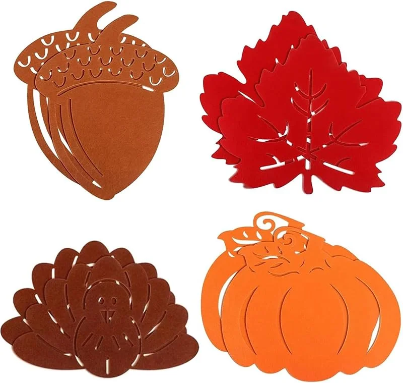 WideSmart 8pcs Mantel de Fieltro de Navidad, Salvamanteles Navideños Fieltro de Hojas Arce AccióN de Gracias Antideslizantes Mantel Decoraciones de OtoñO para DecoracióN de Mesa de Cena en el Hogar — Hogar y cocina