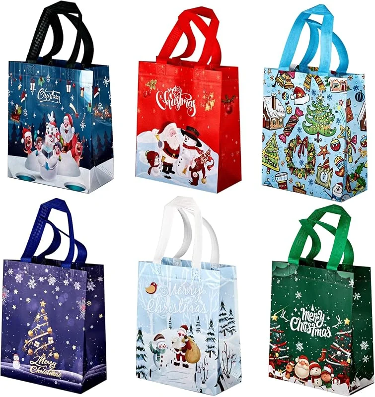 BSITSSS 6 Bolsas de Navidad, Bolsas Navidad con Asas, Bolsa de Regalo Navidad Encantador, Multifuncionales Bolsas Navideñas, Bolsas de Regalo Reutilizables, 25 x 20 x 15 cm — Envoltorio regalo