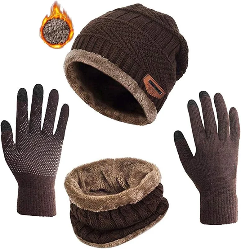 ASYBHYY Gorras Invierno con Bufanda y Guantes Táctiles Antideslizante 3 en 1 de Punto Sombreros Slouchy Calentar Gorro con Forro Polar para Mujeres y Hombres — Ropa Navidad