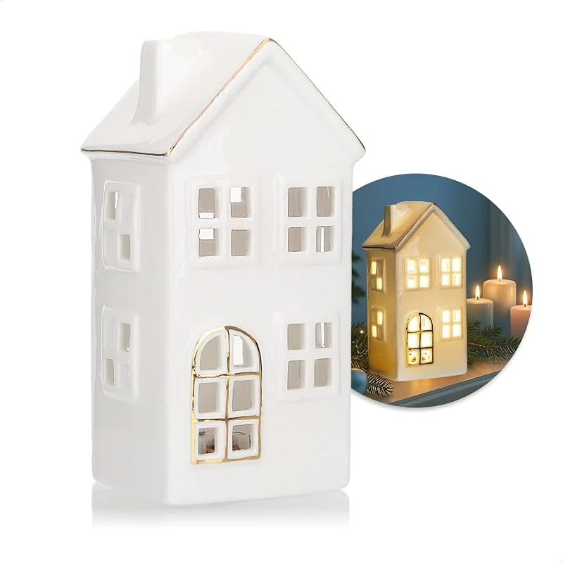 Visita la tienda de com-four com-four® Casita LED de porcelana blanca – casa decorativa iluminada — Adviento y mesa