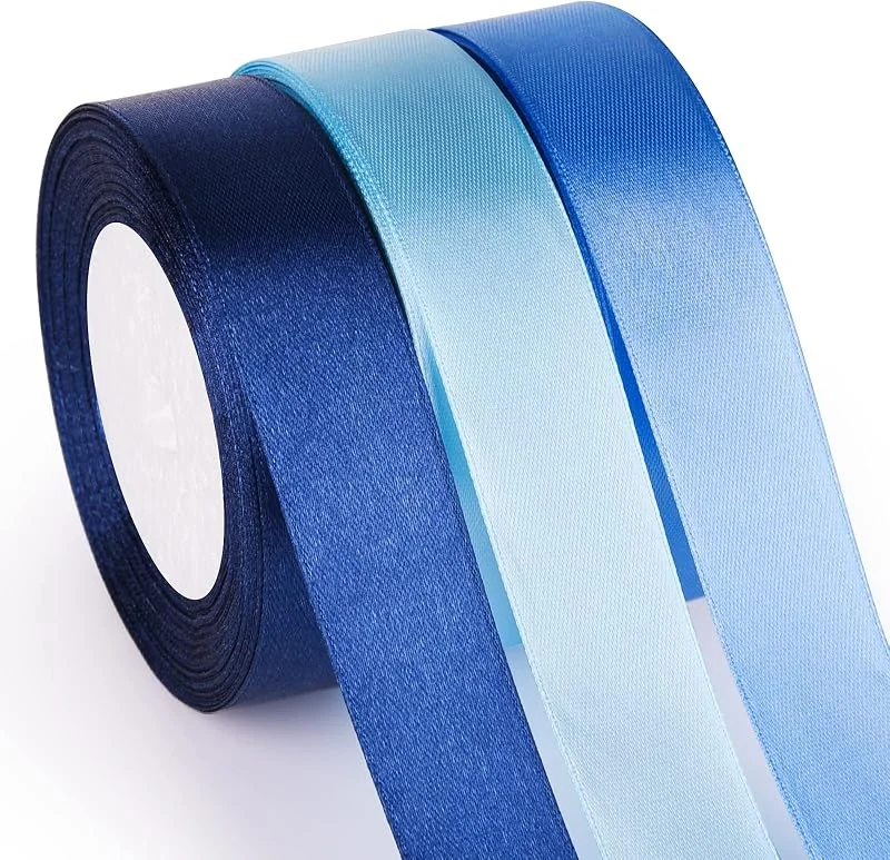 Visita la tienda de ASTARON ASTARON Cinta de satén azul para ramo de boda, manualidades, bricolaje, 1 pulgada, cinta de tela de color sólido para envolver regalos, lazos de Navidad, lazos para el pelo, cinta de seda — Envoltorio regalo