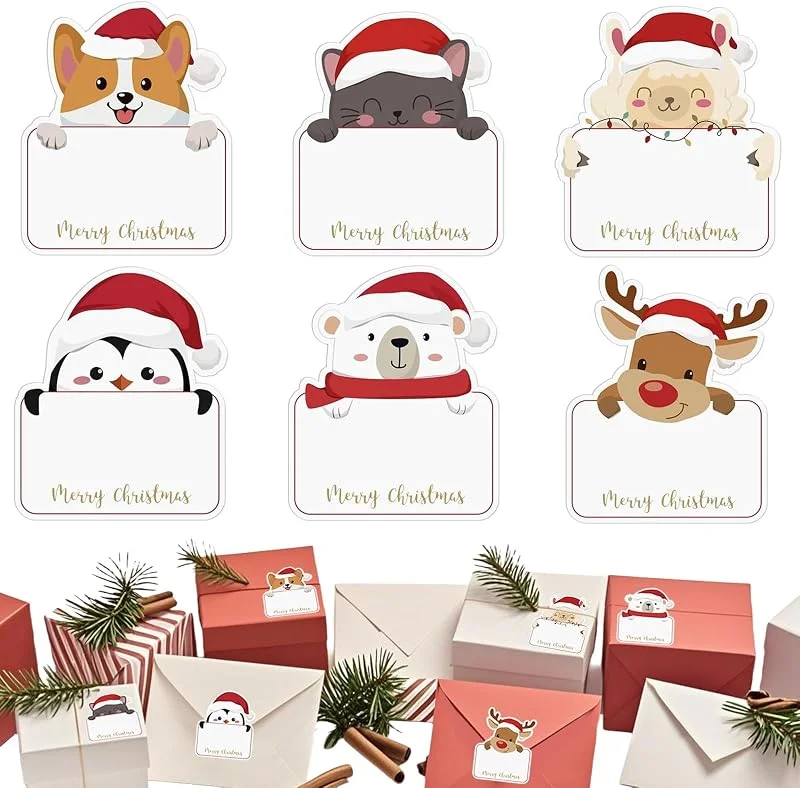 WANAIR 120 Piezas Etiquetas Regalo Navidad, Pegatinas Animales de Nombre Navidad para Regalos, Etiquetas Autoadhesivas Regalo Caja Bolsa de Navidad, Etiquetas Adhesivas Feliz Navidad para Niños — Envoltorio regalo