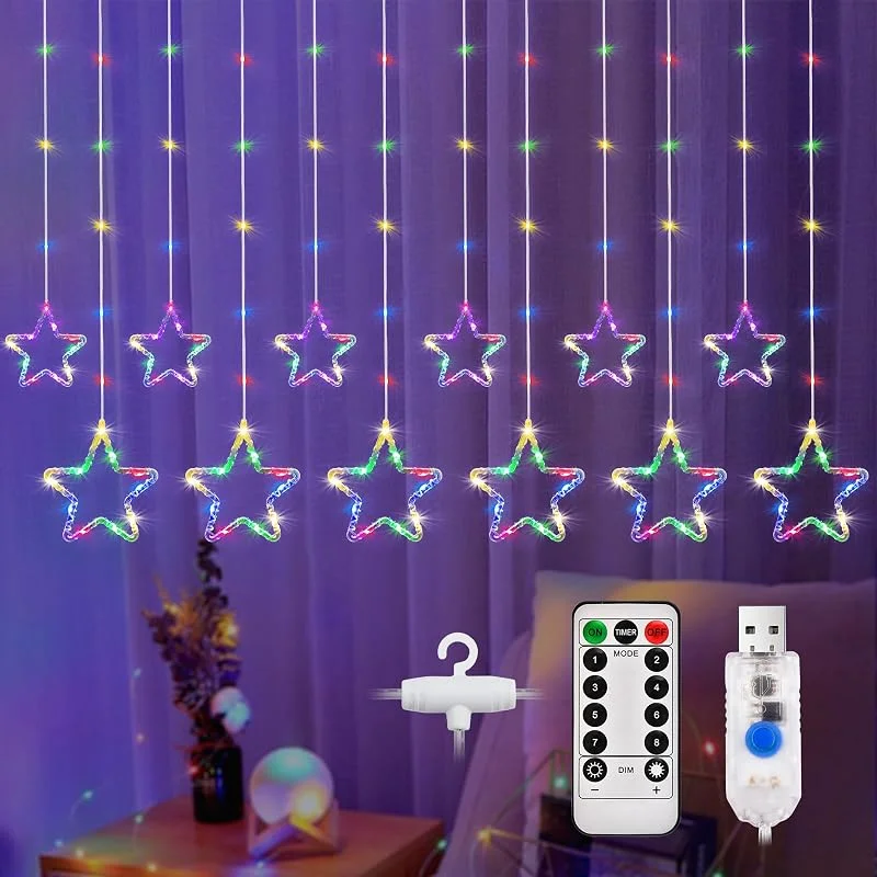 DazSpirit 12 Luces de Cortina de Estrellas, Guirnaldas Luminosas Estrellas Navidad — Decoracion Navidad